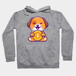 Cute Dog Holding Gold Coin Cartoon Hoodie